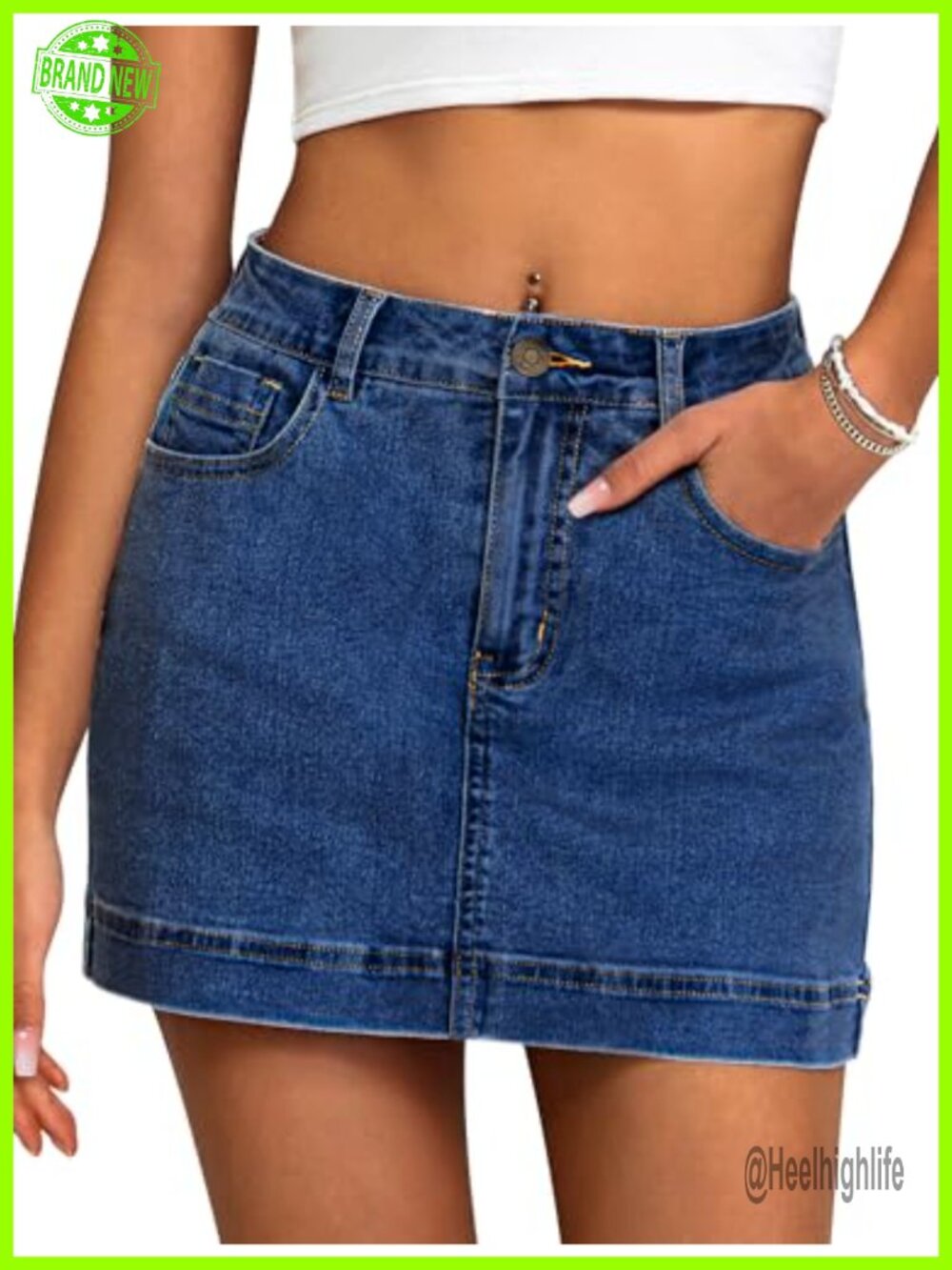High Waisted Denim Mini Skort Stretch Jean Skirt Shorts Combo Y2K